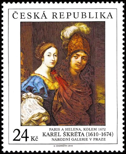 República Checa, 2010, Arte, “Paris y Helena”, de Karel Škréta. Sello diseñado y grabado por Miloš Ondráček. Calcografía y offset