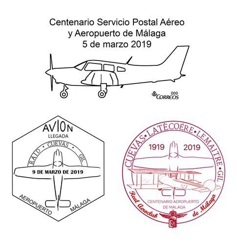 Málaga. 2019-03-23 y 24. Convención Nacional de Filatelia. Matasellos y marca aérea conmemorativa. Boceto. Baja.jpg