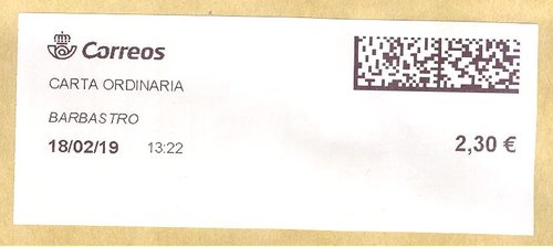 Etiqueta térmica digital. Nueva. Barbastro. Carta ordinaria. 2019-02-18. 13.22. 4,1x10. 2,30 euros.jpeg