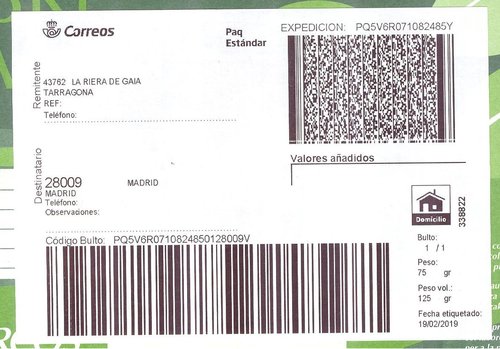 Etiqueta Grande. Nueva. Paq Estándar. No indica (Tarragona, sin precisar). 338822. Domicilio. Sin franqueo. 10x14,4. 2019-02-19. Baja.jpeg