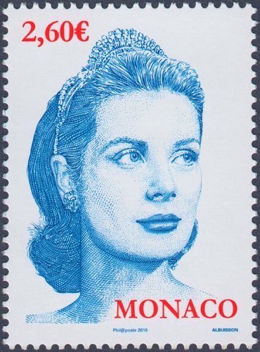 Mónaco, 2017, Grace Kelly. Diseño y grabado de Pierre Albuisson, sobre la fotografía de 1956 de Yousuf Karsh. Calcografía