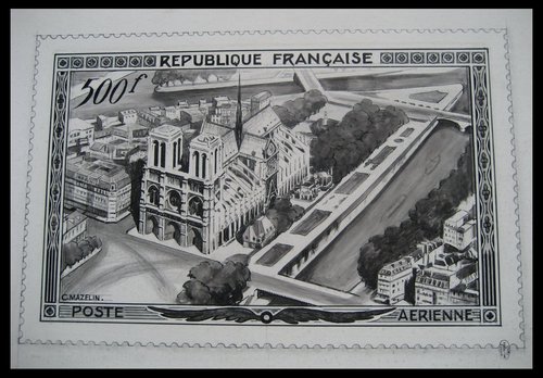Diseño propuesto por Charles Mazelin para el sello de París de 1949-50, desestimado igualmente