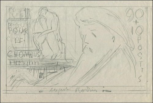 Un primer apunte a lápiz de Henry Cheffer para el diseño del sello de Rodin