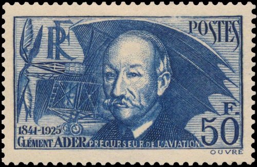 Francia, 1938, Clément Ader. Sello diseñado y grabado por Achille Ouvré. Calcografía