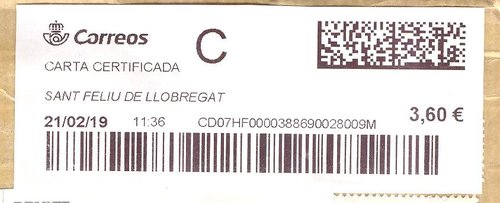 Etiqueta térmica digital. Nueva. Sant Feliu de Llobregat. Carta ordinaria. 2019-02-21. 11.36. 4x10. 3,60 euros.jpeg