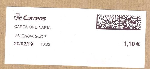 Etiqueta térmica digital. Nueva. Valencia Suc 7. Carta ordinaria. 2019-02-20. 16.32. 4,1x10. 1,10 euros.jpeg