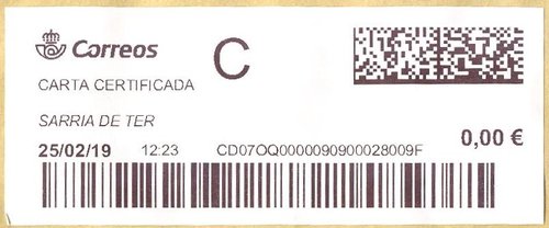Etiqueta térmica digital. Nueva. Sarriá de Tero. Carta certificada. 2019-02-25. 12.23. 4,1x10. 0,00 euros.jpeg