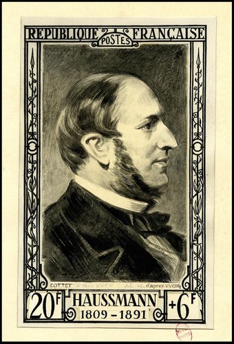 Diseño original y adoptado de René Cottet para el sello de Haussmann, utilizando como fuente el retrato anterior de Yvon