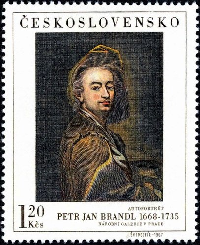 Checoslovaquia, 1967, Arte. Autorretrato, de Petr Brandl. Sello diseñado y grabado por Jiří Antonín Švengsbír. Calcografía