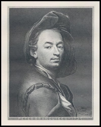 Autorretrato de Petr Jan Brandl grabado por Jindra Schmidt para el billete checoslovaco de 1942 de 500 coronas