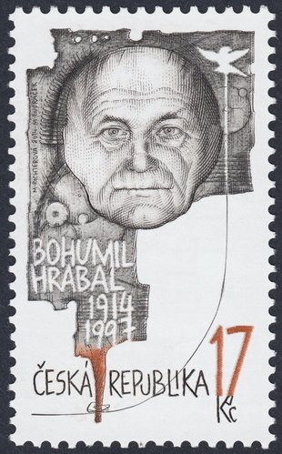 República Checa, 2014, Bohumil Hrabal. Sello diseñado por Marina Richterová y grabado por Miloš Ondráček; calcografía y huecograbado