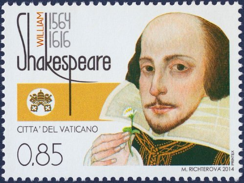 Vaticano, 2014, 450 aniversario del nacimiento de William Shakespeare. Sello diseñado por Marina Richterová. Impresión en offset