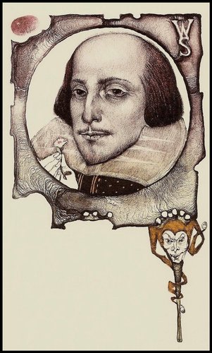 Litografía original de Marina Richterová, “Homenaje a Shakespeare”, 2014, 13 x 7.5 cm