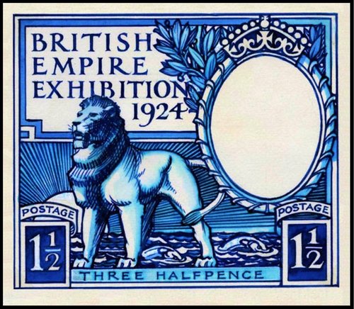 Diseño prácticamente final y adoptado de Harld Nelson para el sello que en 1924 conmemoró la Exhibición del Imperio Británico en Wembley
