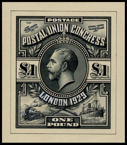 Diseño no adoptado de Edwin A. Arnold para el sello de 1£ del Congreso Postal de 1929
