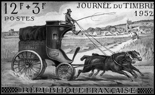 Diseño propuesto y descartado de Henry Cheffer para el sello francés de 1952 que celebró el “Día del Sello”