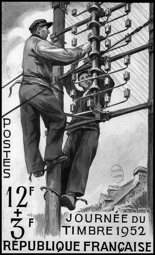 Otra propuesta de diseño descartada del propio Cheffer para el sello de 1952 que terminó diseñando y grabando el artista