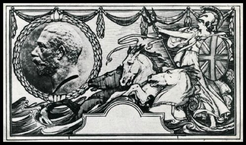 Reducción fotográfica del diseño original de Bertram Mackennal para el sello que grabaría después Harrison