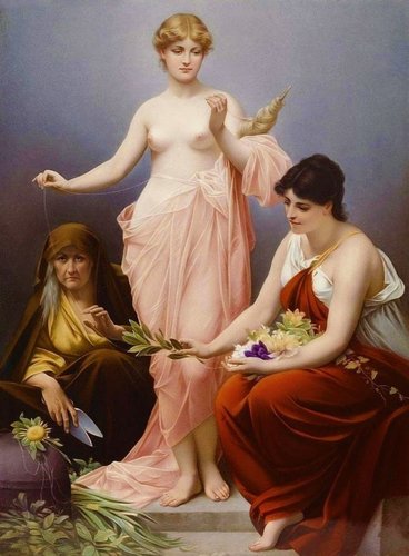 “The Fates” (“Las parcas”), pintura de Paul Thumann (1834 – 1908)