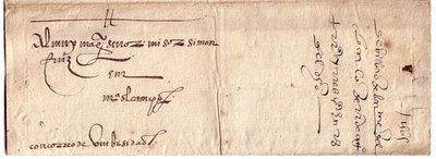 Sobrescrito de Bilbao a Medina del Campo, 22 Agosto de 1565.  Manuscrito &quot; con correo universidad &quot;. Sin porte.
