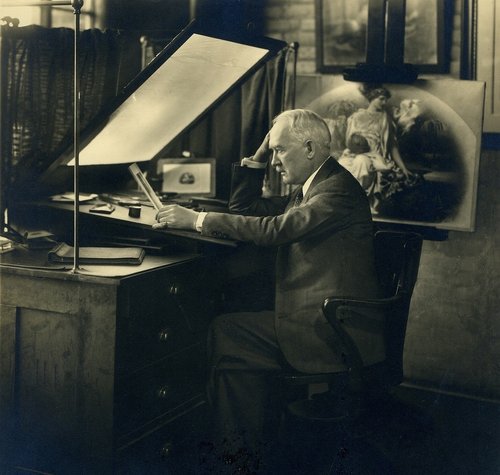 Savage, en su escritorio de la American Bank Note en 1930, fue durante muchos años el mejor grabador del mundo
