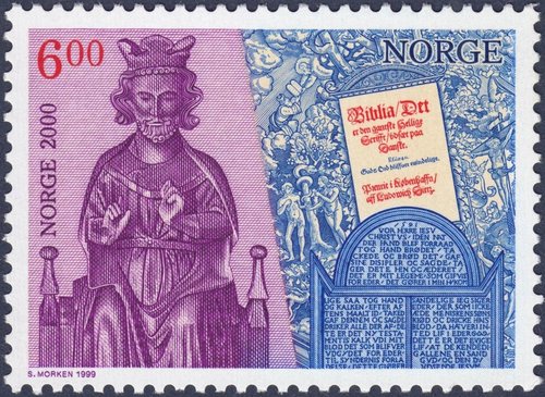 Milenio de Noruega, 1999. Sello diseñado y grabado por Sverre Morken. Calcografía y offset