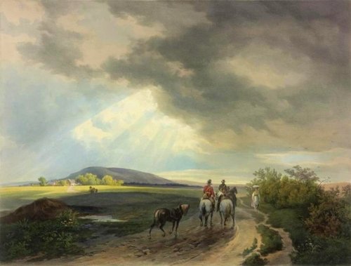 Litografía en color (1852) de Alexander Kaiser según la pintura «Nach dem Regen» (1846), “Después de la lluvia”, de Ignaz Raffalt