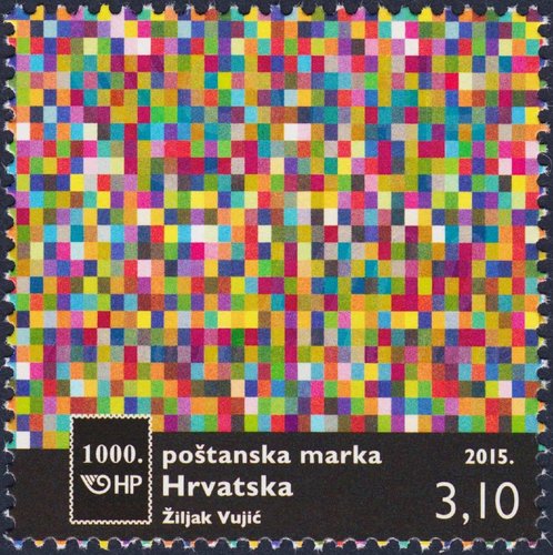 Croacia, 2015, Sello número 1000 de Croacia. Sello diseñado por Jana Žiljak Vujić. Offset y tecnología infrarroja