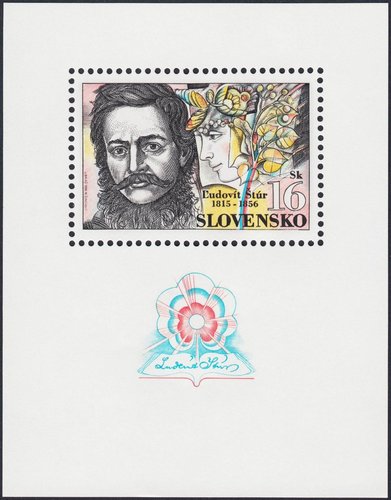 Eslovaquia, 1995, Ľudovít Štúr  (1815 – 1856). Sello diseñado por Jozef Baláž y grabado por Martin Činovský. Calcografía