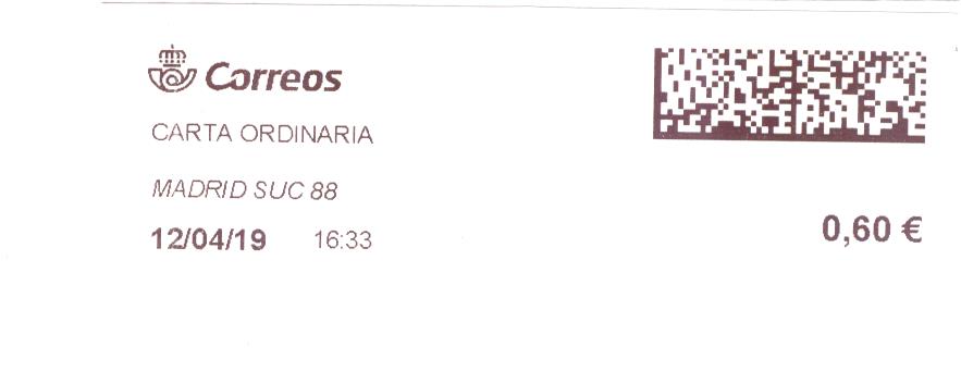 Etiqueta térmica digital. Nueva. Madrid Suc 88. Carta ordinaria. 2019-04-12. 16.33. 4,2x10. 0,60 euros.jpeg