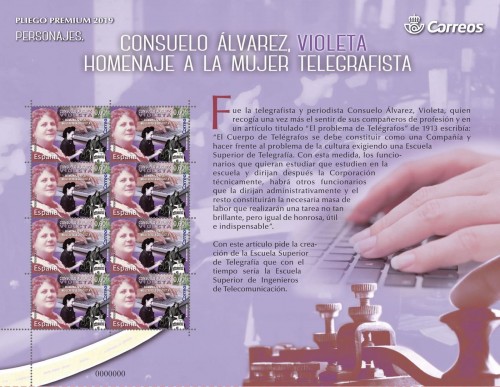 2019-04-22. Personajes. Consuelo Álvarez, Violeta. Homenaje a la mujer telegrafista. Pliego Premium. Boceto. Baja.jpg