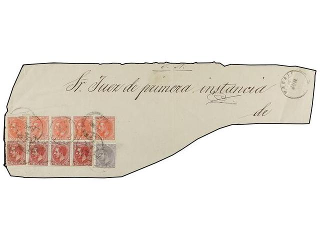 Ed.202 (4), 204, 207 (5). (1880 CA.). Fragmento de PLICA JUDICIAL circulada desde MADRID con franque de 10 cts. (4), 25 cts. y 1 pta.jpg