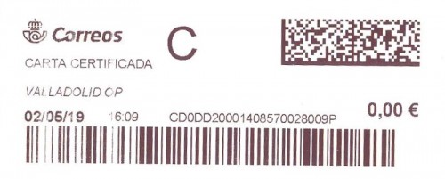 Etiqueta térmica digital. Nueva. Valladolid OP. Carta certificada. 2019-05-02. 16.09. 4,1x10. 0,00 euros.jpeg