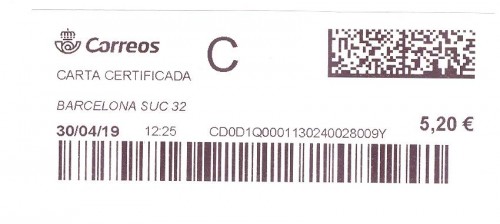 Etiqueta térmica digital. Nueva. Barcelona Suc 32. Carta certificada. 2018-04-30. 12.25. 4,1x10. 5,20 euros.jpeg