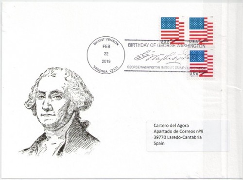 Sobre con matasellos del la conmemoración del nacimiento de George Washinton