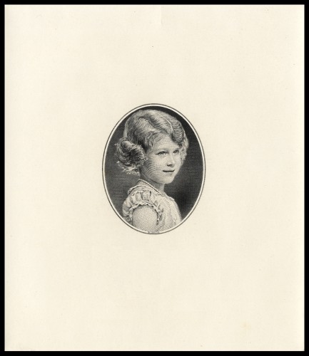 Retrato de la niña Isabel grabado por Edwin Gunn, sobre la base de la misma fotografía de Adams, y que apareció en el anverso de un billete canadiense de 1935