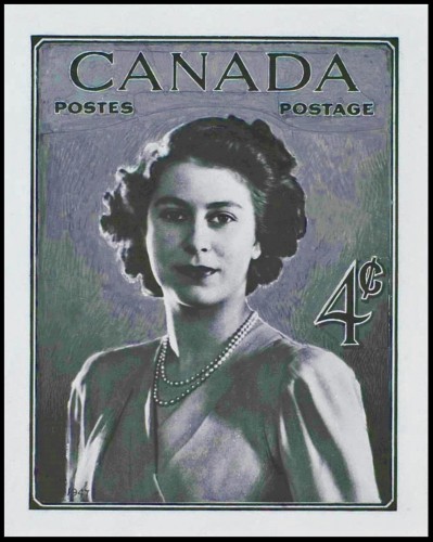 Diseño final y adoptado de Herman Herbert Schwartz para el sello canadiense de 1948, y que enseguida grabó en Nueva York William F. Ford