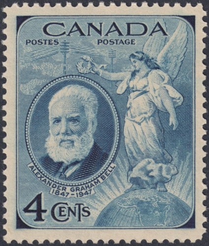 Canadá, 1947 , Centenario del natalicio de Alexander Graham Bell. Sello diseñado por Herman Herbert Schwartz y grabado por Silas Robert Allen. Calcografía