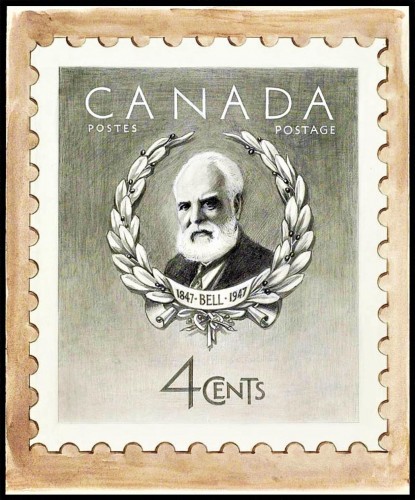 Dibujo, muy posiblemente de H. H. Schwartz, con un diseño alternativo para el sello de Graham Bell de 1947