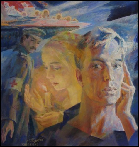 Pintura de Gueorgui Chichkine de Boris Pasternank terminada en 2008, el mismo año en que diseñó el sello de Mónaco grabado por Albuisson