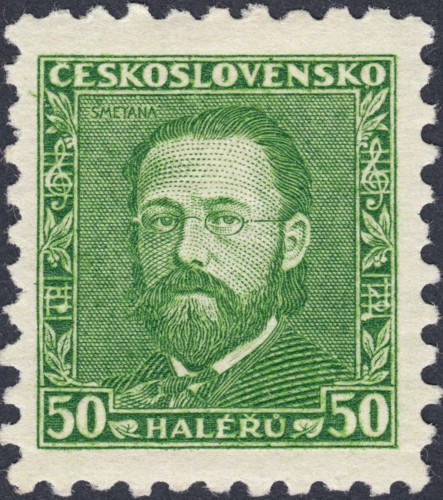 Sello checoslovaco de Smetana finalmente emitido en 1934, grabado por Karl Seizinger
