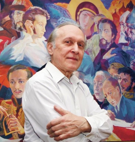 El gran artista Gueorgui Chichkine, con Pushkin detrás...