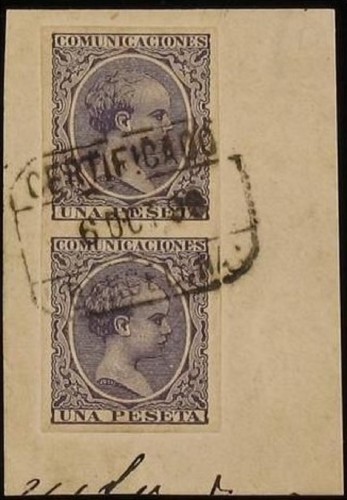 226F (2). 1 Peseta violeta. FALSO POSTAL. Tipo II. Pareja sin dentar usada.jpg