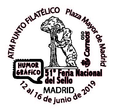 Madrid. 2019-06-12 al 16. 51 Feria Nacional del Sello. Matasellos. ATM. Oso.jpg