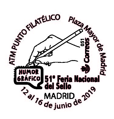 Madrid. 2019-06-12 al 16. 51 Feria Nacional del Sello. Matasellos. ATM. Humor.jpg