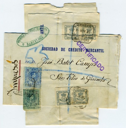 Faja de impresos certificados (1915)<br />Colección Buzones