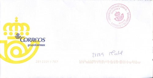 Correos. Tampón. Gerencia Oficinas Zona E. Sucursal 9. Madrid. 2013-11-27. Sobre. Baja.jpg