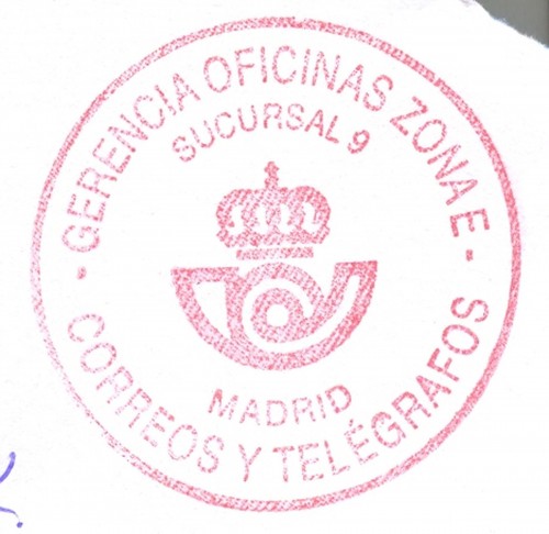 Correos. Tampón. Gerencia Oficinas Zona E. Sucursal 9. Madrid. 2013-11-27. Baja.jpg