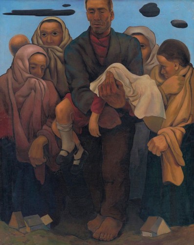 “Protesta”, pintura de Imro Weiner-Kráľ de 1937 inspirada por el bombardeo de Guernica. Óleo sobre lienzo, 100 x 79.8 cm