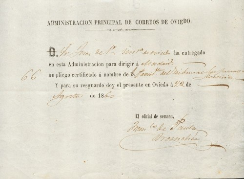 1860-08-22 RESGUARDO Certificado impuesto en OVIEDO y con destino a MADRID IBERPHIL.jpg